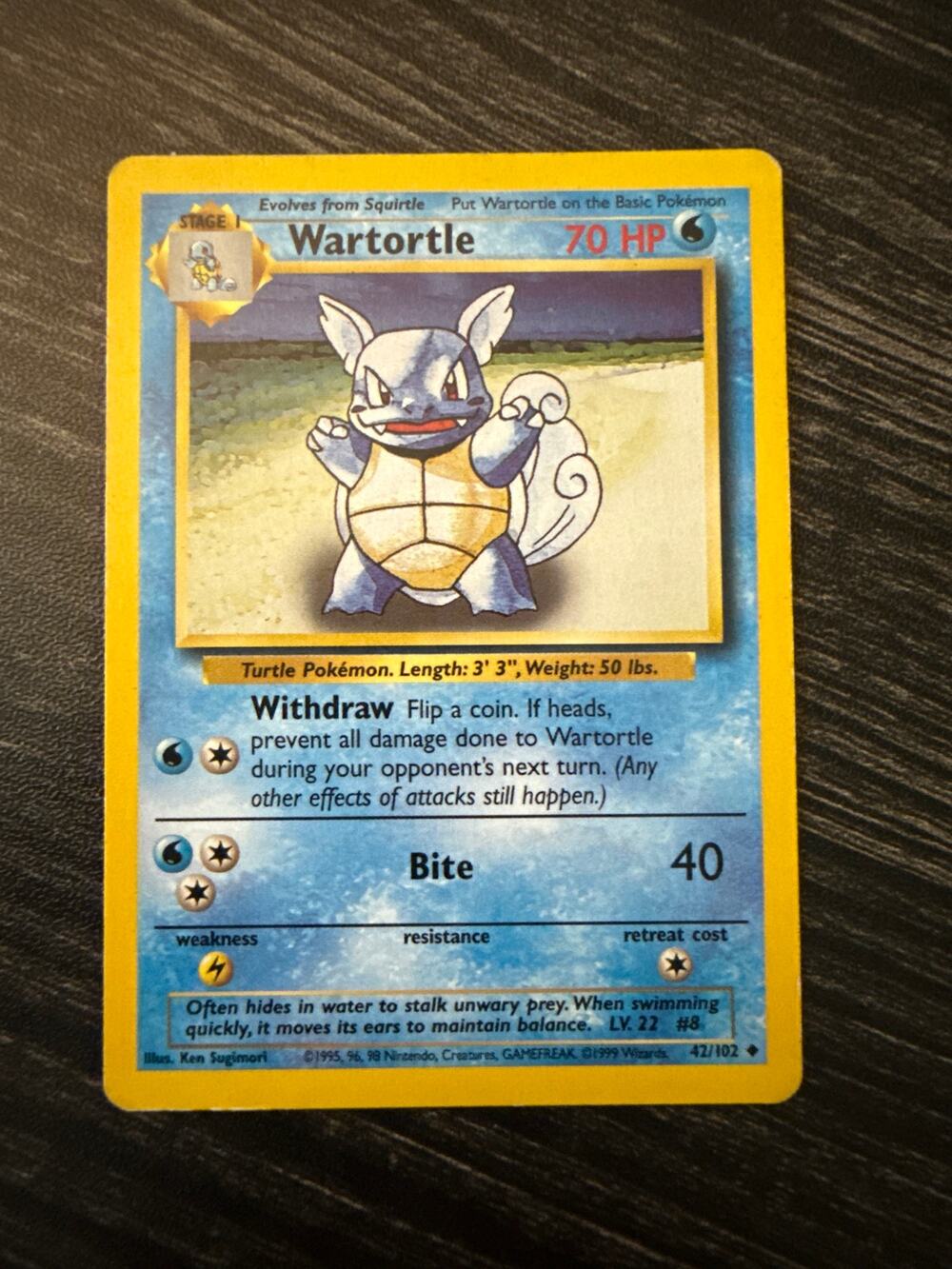 Vintage 1999 Pokémon Card Wartortle 42/102 Base Set Unlimited WOTC